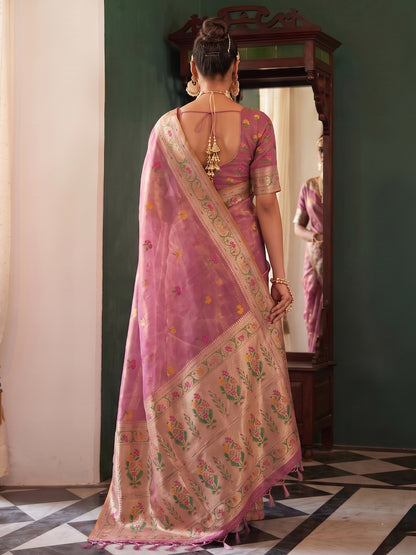 Pink Paithani Tissue Silk Golden Brocade Saree | EZB SI04 SUMSW1001