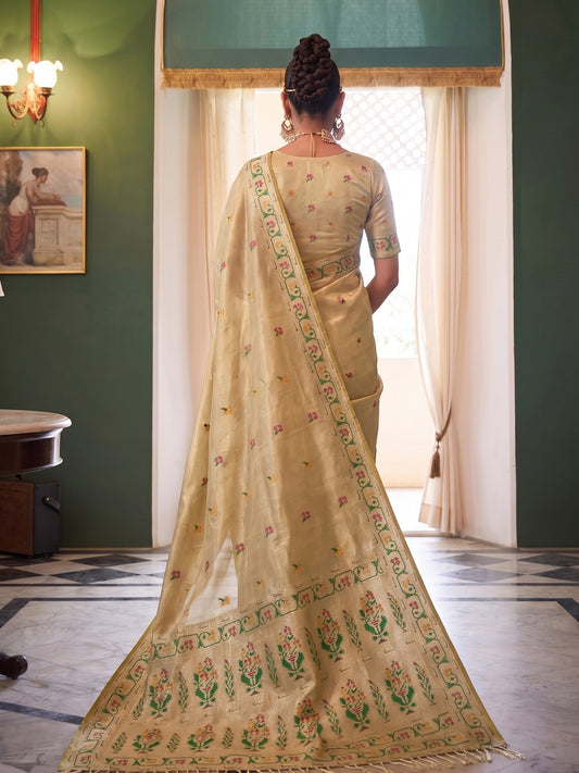 Beige Tissue Silk Golden Brocade Saree | EZB SI04 SUMSW1002