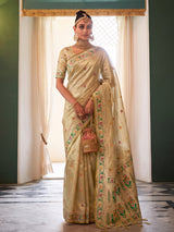 Beige Paithani Tissue Silk Golden Brocade Saree | EZB SI04 SUMSW1002