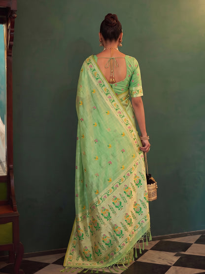 Light Paithani Tissue Silk Golden Brocade Saree | EZB SI04 SUMSW1003