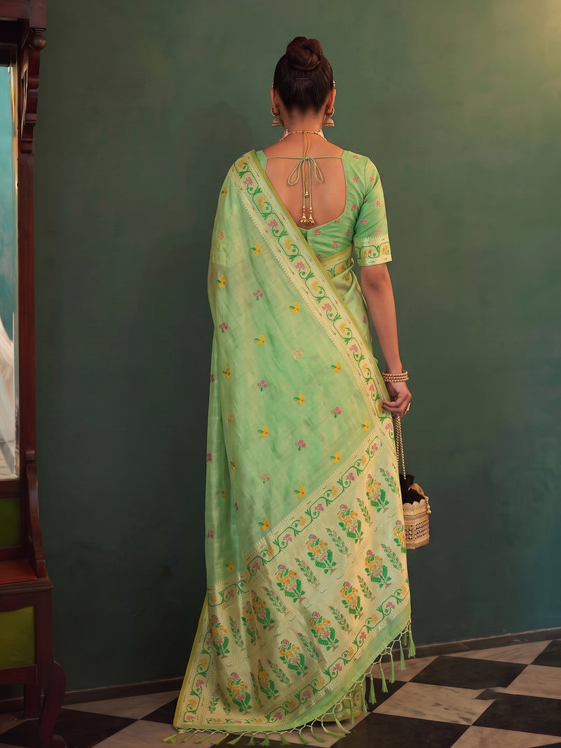 Light Green Tissue Silk Golden Brocade Saree | EZB SI04 SUMSW1003
