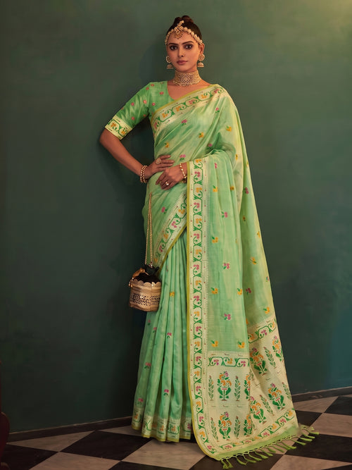 Light Paithani Tissue Silk Golden Brocade Saree | EZB SI04 SUMSW1003