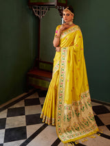Yellow Paithani Tissue Silk Golden Brocade Saree | EZB SI04 SUMSW1004