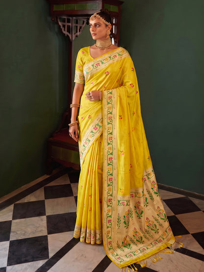 Yellow Paithani Tissue Silk Golden Brocade Saree | EZB SI04 SUMSW1004