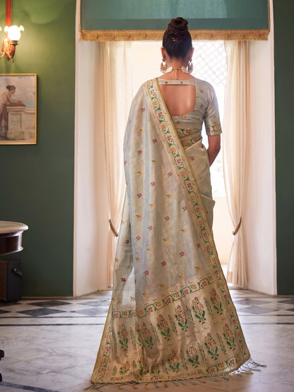 Grey Paithani Tissue Silk Golden Brocade Saree | EZB SI04 SUMSW1005