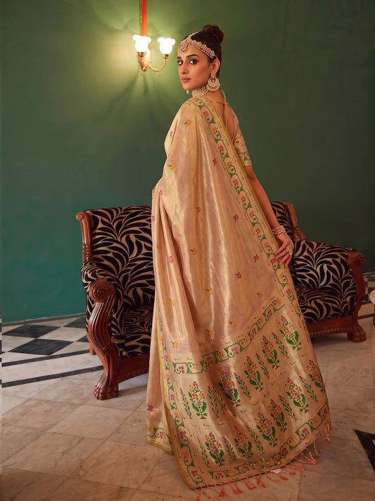 Peach Tissue Silk Golden Brocade Saree | EZB SI04 SUMSW1006