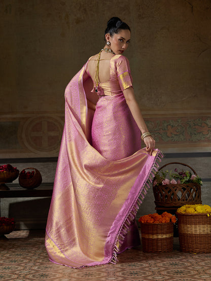LIGHT PINK & LIGHT PINK Kanchivaram Silk Kanjeevaram Saree | EZB SI04 SUMUS1001