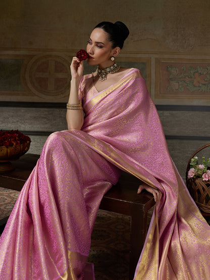 LIGHT PINK & LIGHT PINK Kanchivaram Silk Kanjeevaram Saree | EZB SI04 SUMUS1001