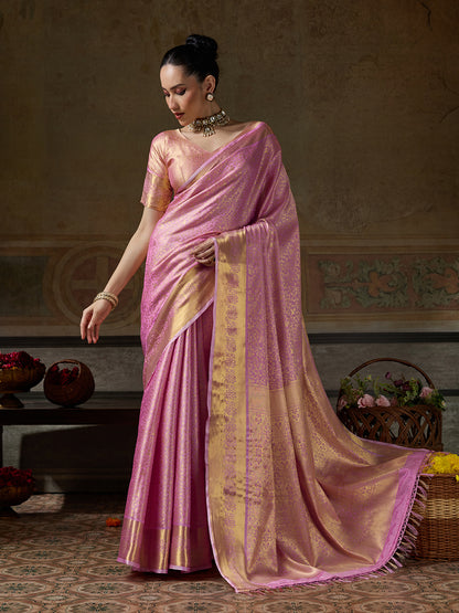 LIGHT PINK & LIGHT PINK Kanchivaram Silk Kanjeevaram Saree | EZB SI04 SUMUS1001