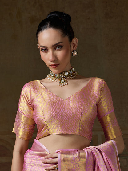 LIGHT PINK & LIGHT PINK Kanchivaram Silk Kanjeevaram Saree | EZB SI04 SUMUS1001