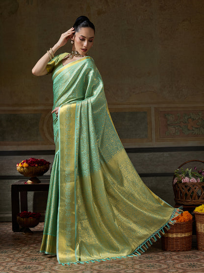 PESTAL GREEN & PESTAL GREEN Kanchivaram Silk Kanjeevaram Saree | EZB SI04 SUMUS1002