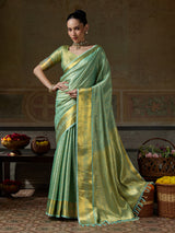 PESTAL GREEN & PESTAL GREEN Kanchivaram Silk Kanjeevaram Saree | EZB SI04 SUMUS1002