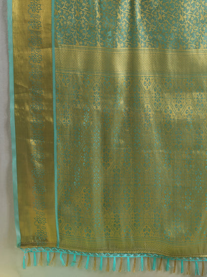 PESTAL GREEN & PESTAL GREEN Kanchivaram Silk Kanjeevaram Saree | EZB SI04 SUMUS1002