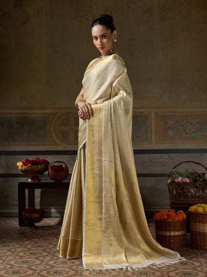 BEIGE & BEIGE Kanchivaram Silk Kanjeevaram Saree | EZB SI04 SUMUS1003