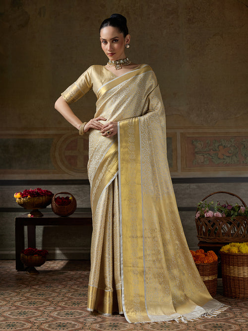 BEIGE & BEIGE Kanchivaram Silk Kanjeevaram Saree | EZB SI04 SUMUS1003