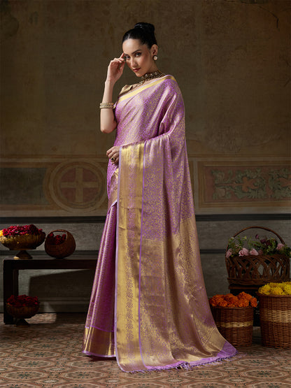 LAVENDER & LAVENDER Kanchivaram Silk Kanjeevaram Saree | EZB SI04 SUMUS1004