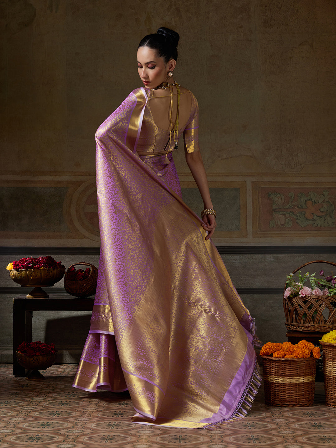 LAVENDER & LAVENDER Kanchivaram Silk Kanjeevaram Saree | EZB SI04 SUMUS1004