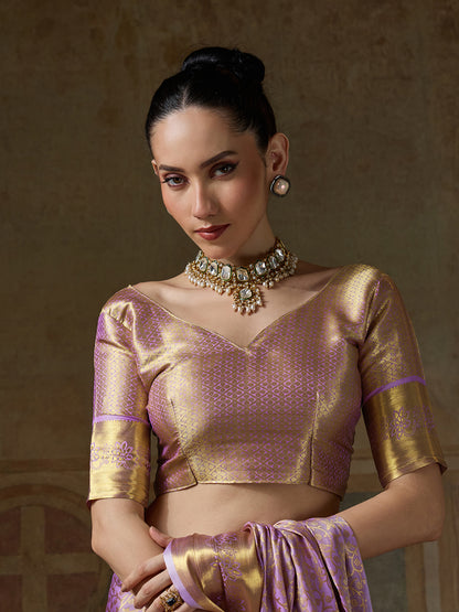 LAVENDER & LAVENDER Kanchivaram Silk Kanjeevaram Saree | EZB SI04 SUMUS1004