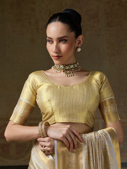 CREAM & CREAM Kanchivaram Silk Kanjeevaram Saree | EZB SI04 SUMUS1005