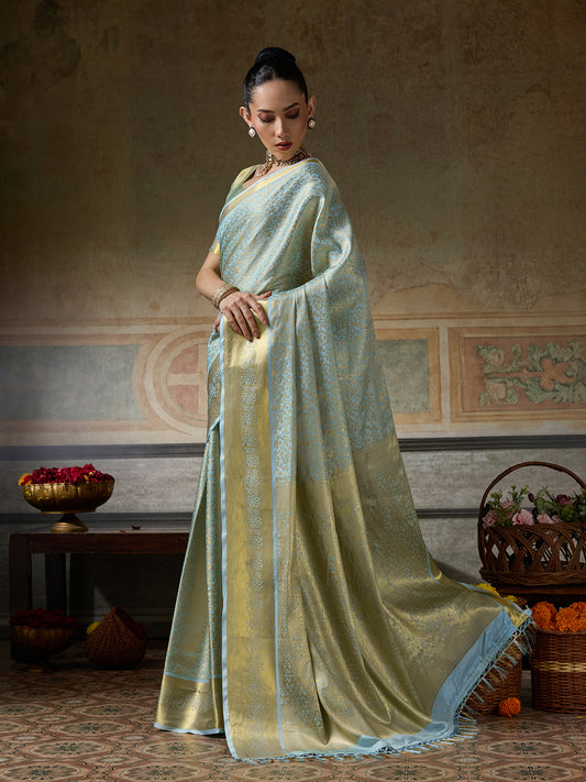 SKY BLUE & SKY BLUE Kanchivaram Silk Kanjeevaram Saree | EZB SI04 SUMUS1006