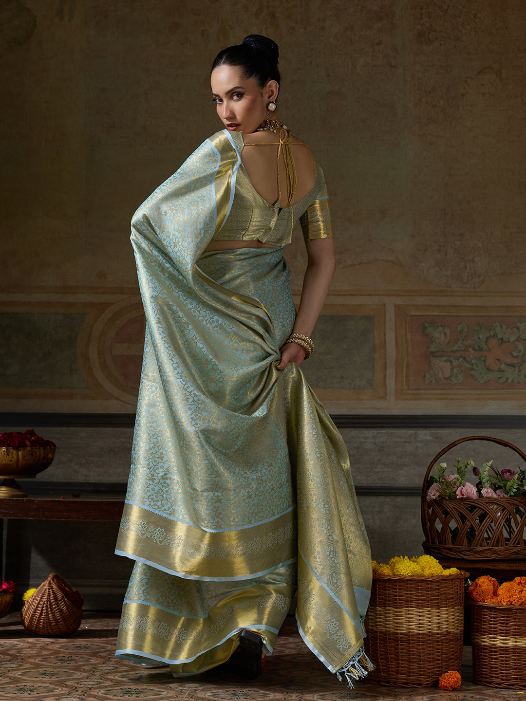 SKY BLUE & SKY BLUE Kanchivaram Silk Kanjeevaram Saree | EZB SI04 SUMUS1006