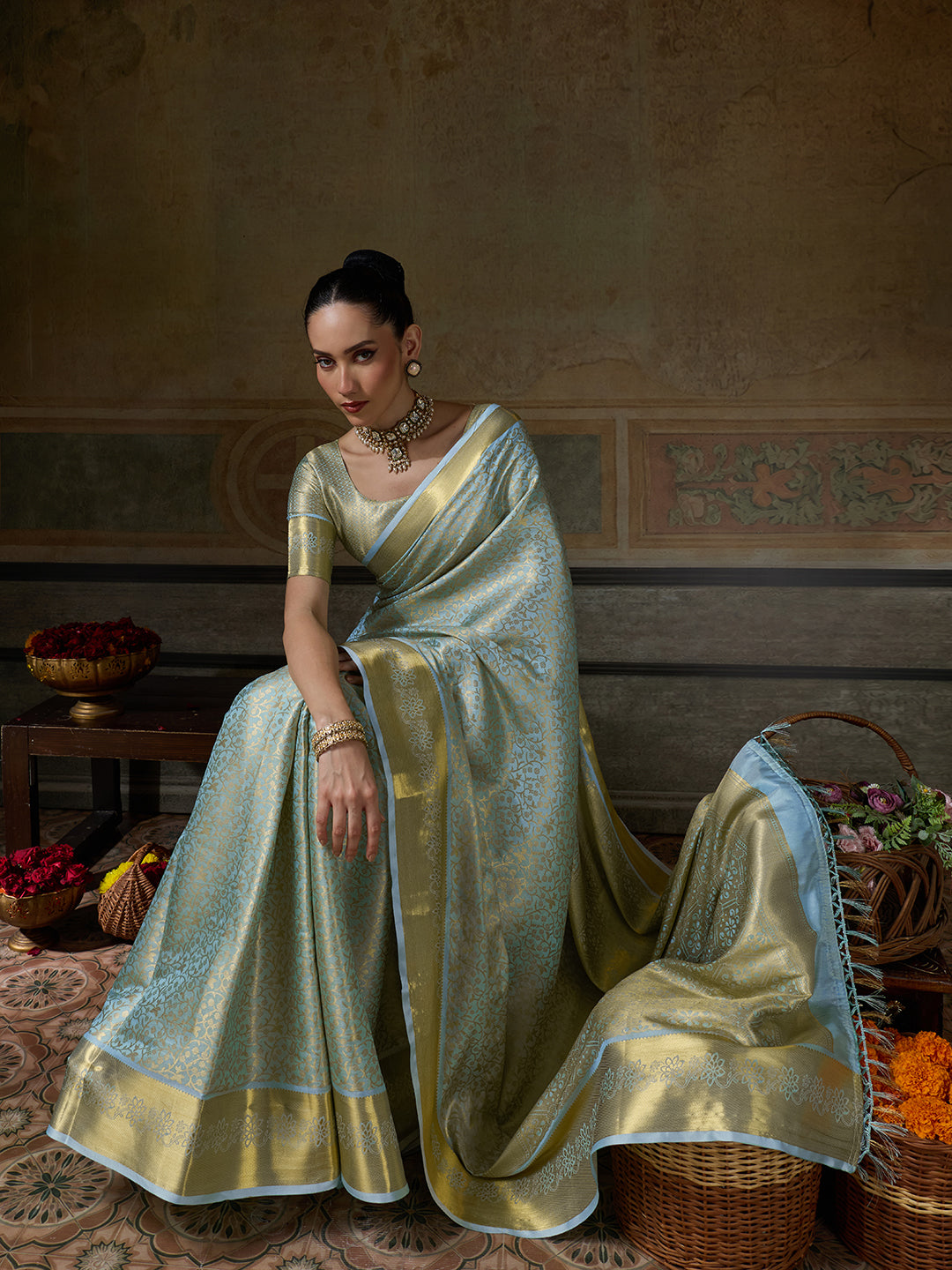 SKY BLUE & SKY BLUE Kanchivaram Silk Kanjeevaram Saree | EZB SI04 SUMUS1006
