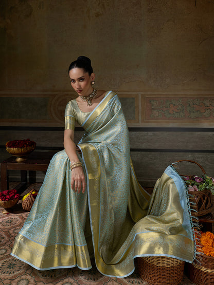SKY BLUE & SKY BLUE Kanchivaram Silk Kanjeevaram Saree | EZB SI04 SUMUS1006
