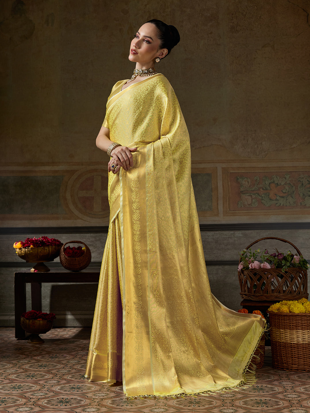 YELLOW GOLD & YELLOW GOLD Kanchivaram Silk Kanjeevaram Saree | EZB SI04 SUMUS1007