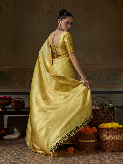 YELLOW GOLD & YELLOW GOLD Kanchivaram Silk Kanjeevaram Saree | EZB SI04 SUMUS1007