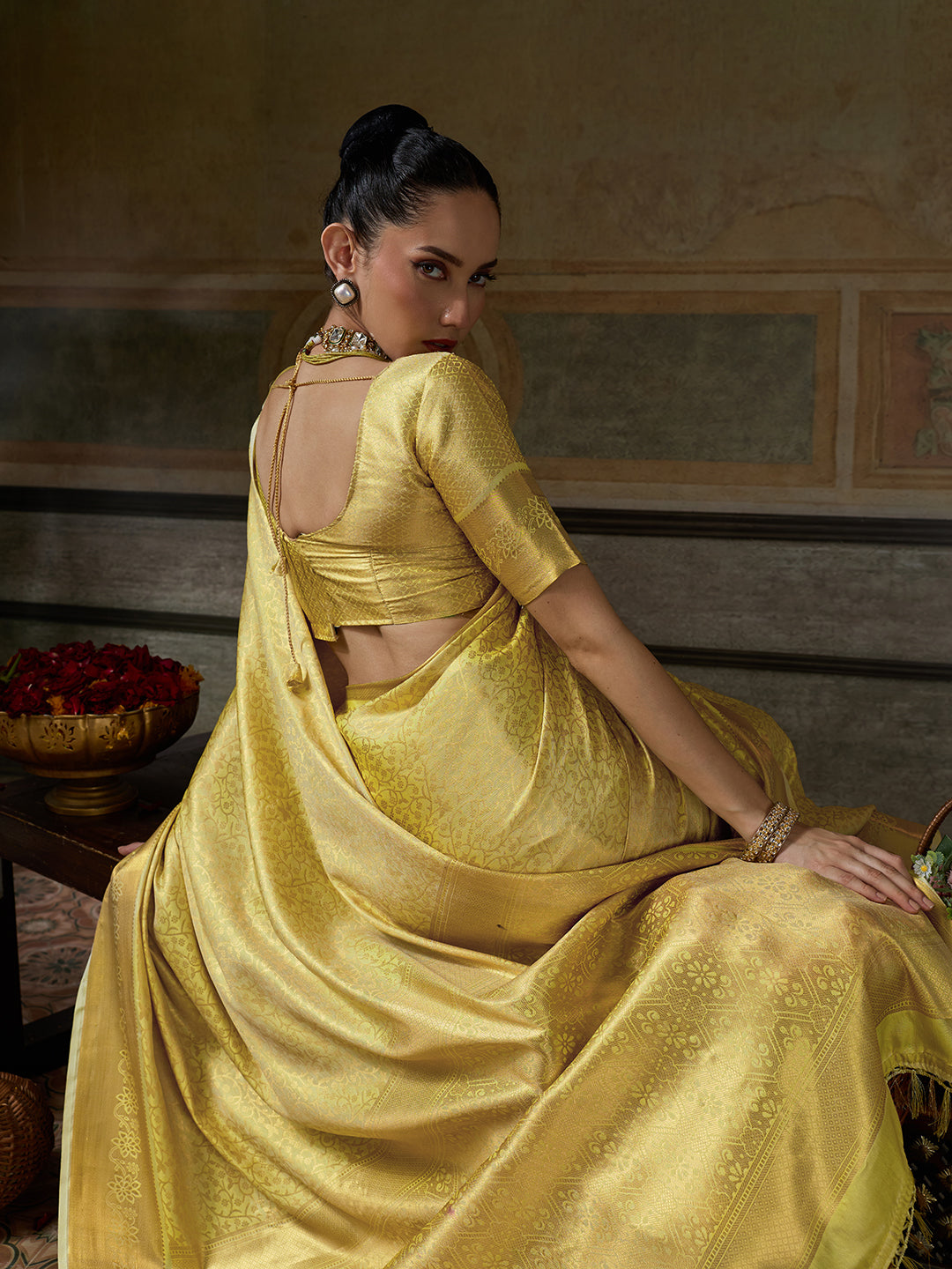 YELLOW GOLD & YELLOW GOLD Kanchivaram Silk Kanjeevaram Saree | EZB SI04 SUMUS1007