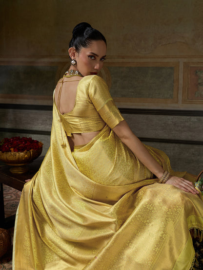 YELLOW GOLD & YELLOW GOLD Kanchivaram Silk Kanjeevaram Saree | EZB SI04 SUMUS1007