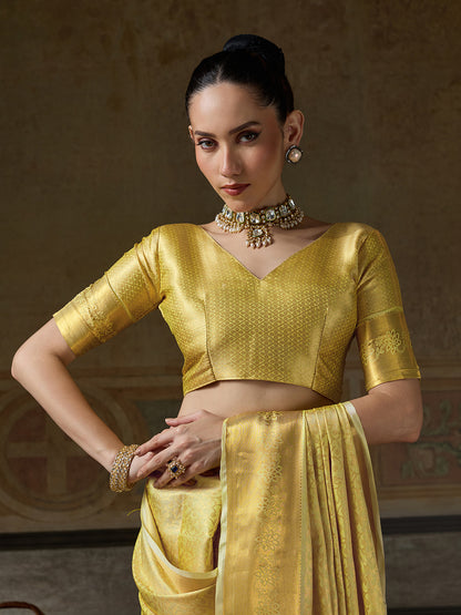 YELLOW GOLD & YELLOW GOLD Kanchivaram Silk Kanjeevaram Saree | EZB SI04 SUMUS1007