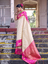 Cream Paithani Soft Silk Brocade Saree | EZB SI04 SUNAN3006