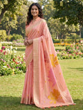 Peach Linen Cotton Brocade Saree | EZB SI04 SUPAN1006