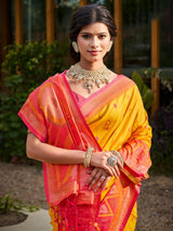 Yellow Silk Brocade Saree | EZB SI04 ASPOC5007