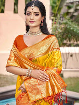 Yellow Pochampalli Silk Brocade Saree | EZB SI04 SUPOC7002