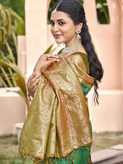 Rama Green Pochampalli Silk Brocade Saree | EZB SI04 SUPOC7003