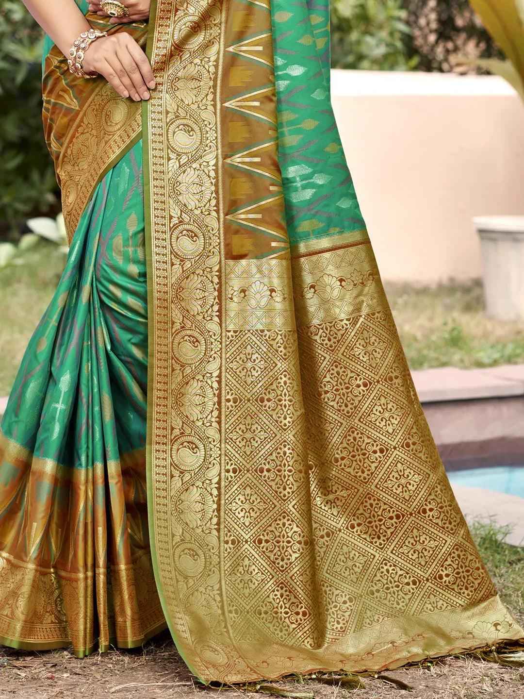 Rama Green Pochampalli Silk Brocade Saree | EZB SI04 SUPOC7003