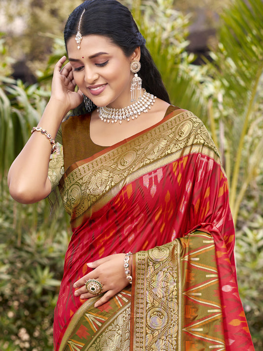 Red Pochampalli Silk Saree with Blouse Piece
