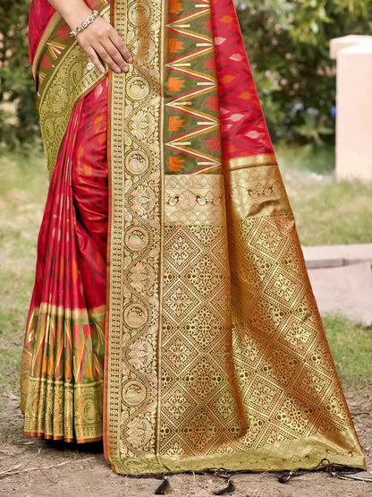 Red Pochampalli Silk Brocade Saree | EZB SI04 SUPOC7004
