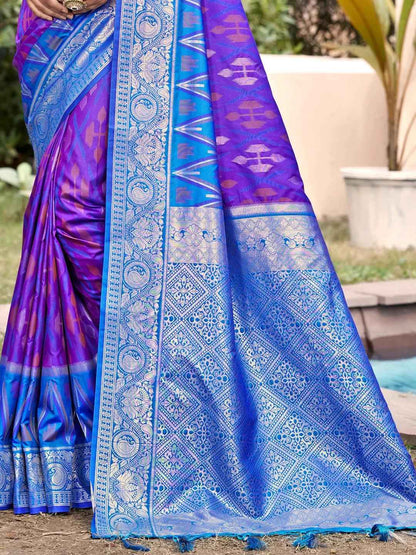 Purple Pochampalli Silk Brocade Saree | EZB SI04 SUPOC7005