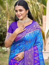 Sky Blue Pochampalli Silk Brocade Saree | EZB SI04 SUPOC7007