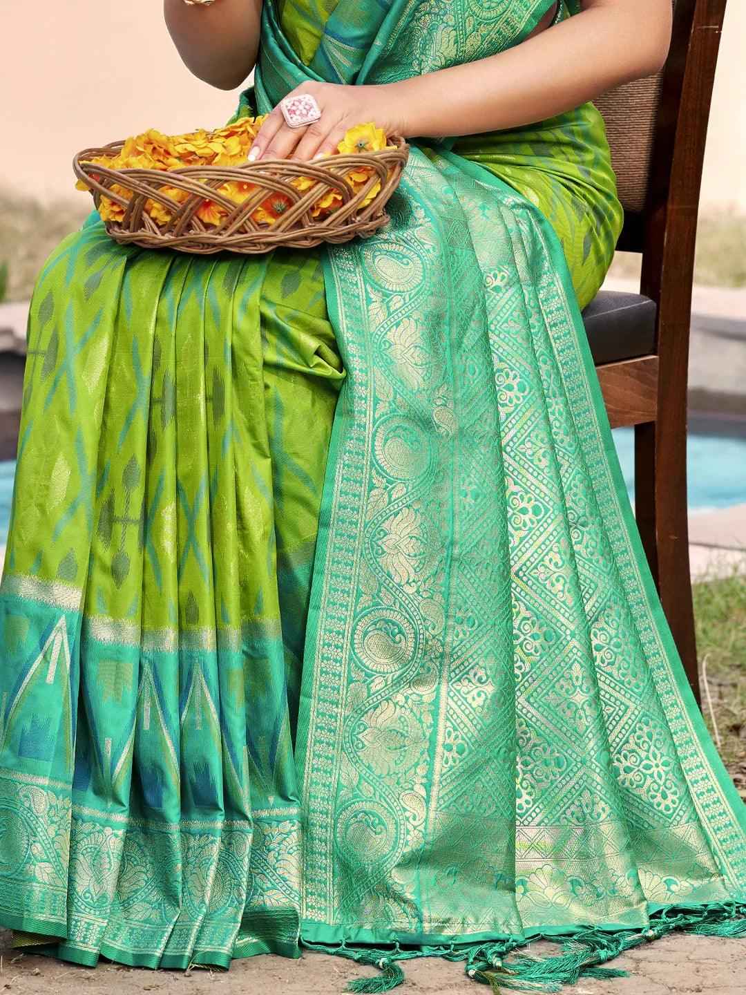 Green Pochampalli Silk Brocade Saree | EZB SI04 SUPOC7008