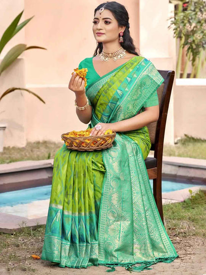 Green Pochampalli Silk Brocade Saree | EZB SI04 SUPOC7008