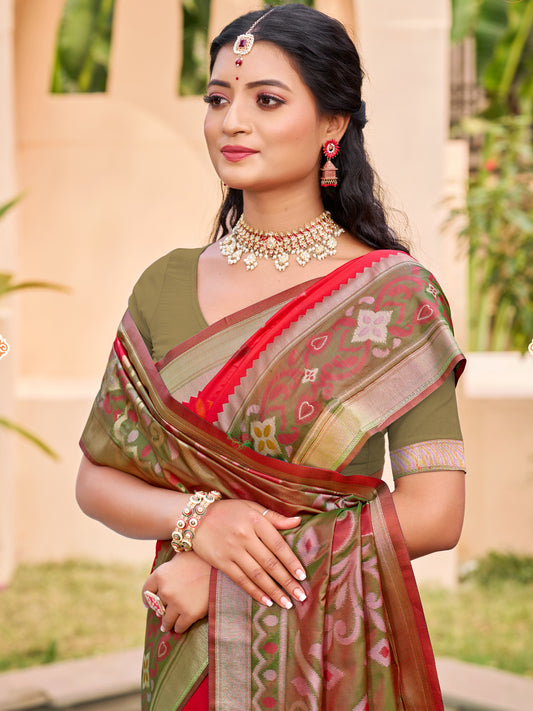 Red Pochampalli Silk Saree with Blouse Piece