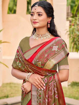 Red Pochampalli Silk Brocade Saree | EZB SI04 SUPOC8001