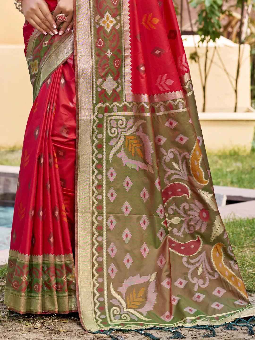 Red Pochampalli Silk Brocade Saree | EZB SI04 SUPOC8001