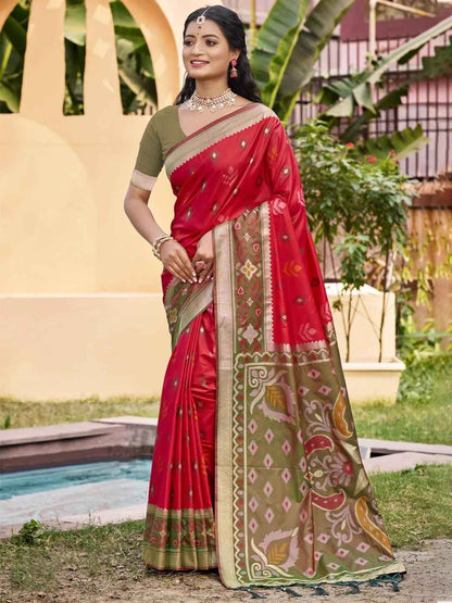 Red Pochampalli Silk Brocade Saree | EZB SI04 SUPOC8001