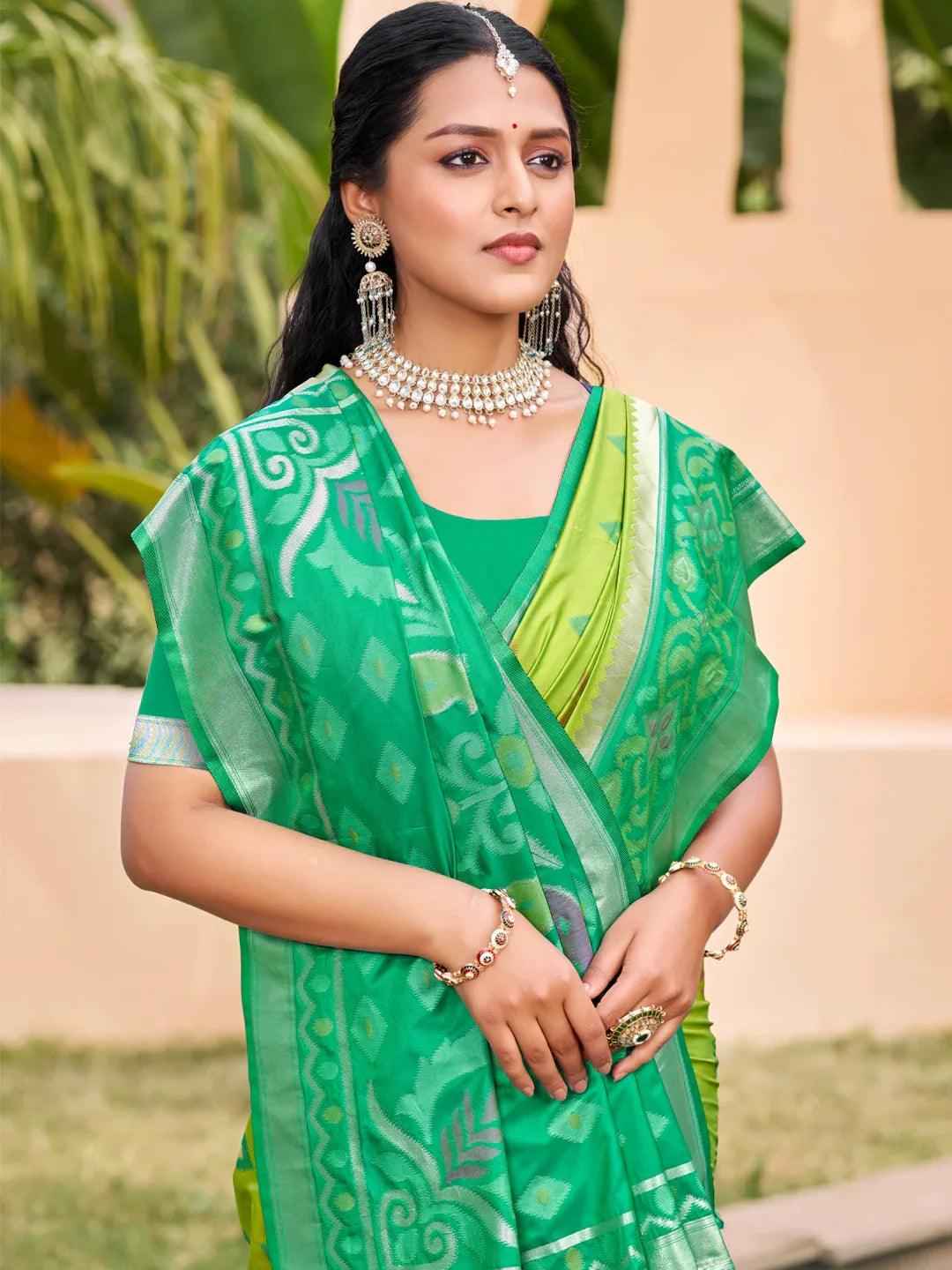 Light Green Pochampalli Silk Brocade Saree | EZB SI04 SUPOC8002
