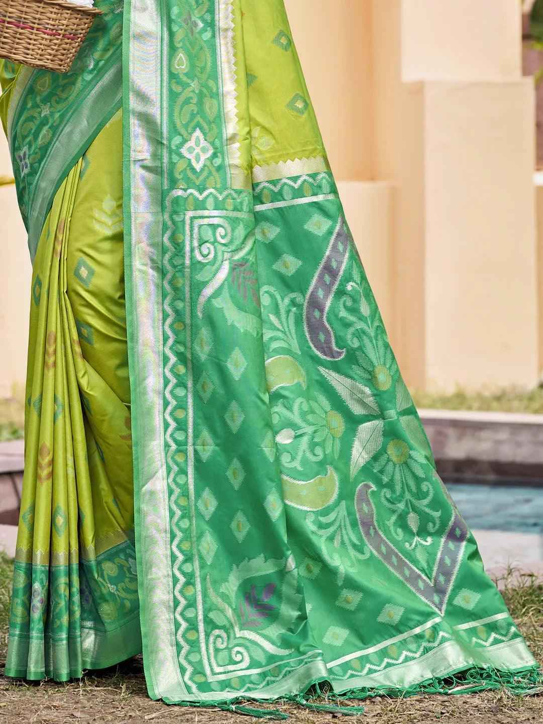 Light Green Pochampalli Silk Brocade Saree | EZB SI04 SUPOC8002